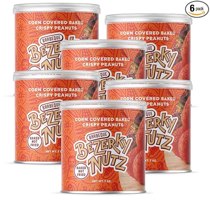 Bezerky Cracker Nuts | Crunchy Corn Coated Peanuts | BBQ Peanuts | Baked Snack | Flavorful Lebanese Kri Kri Nuts | Ready to Eat Savory Snack | 7 oz (Pack of 6)