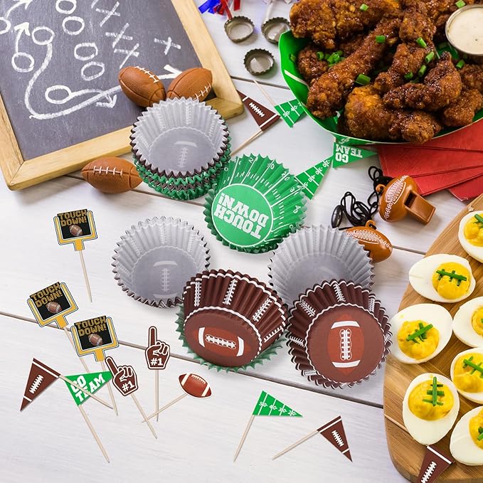 Football Party Supplies: 300-Count Football Cupcake Liners & Wrappers - Game Day, Birthday, and Tailgate Parties - Premium Football Cake Decorations - Football Party Favors