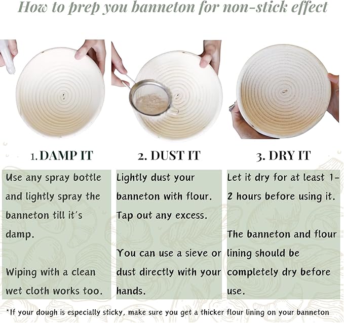 Banneton Bread Proofing Basket: Banneton Basket Set of 2, 9 inch Sourdough Proofing Basket Round Proofing Bowls Handmade Rattan baskets w Linen liners for Dough Proofing, Sourdough Bread Making Kit
