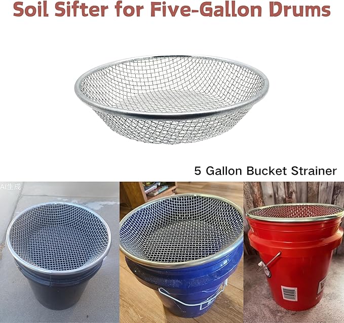 3PCS Soil Sifter for Gardening, Rock Sifter for 5gallon Bucket, Dirt Sifter Compost Sifter, Sifter for Gravel Sawdust Vermicompost