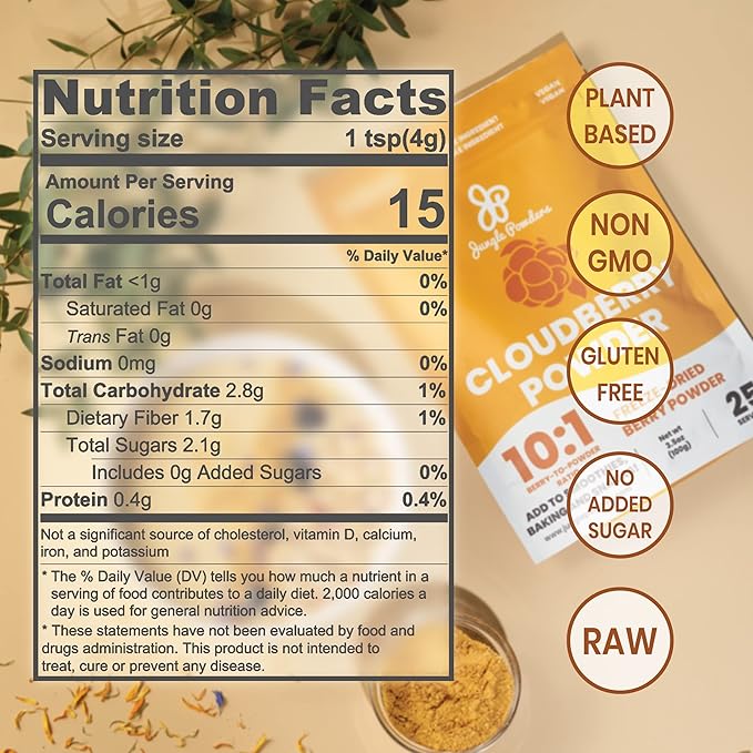 Jungle Powders Wild Cloudberry Powder for Smoothies Baking Jam 3.5 Ounce Bag Pure Nordic Freeze Dried Cloudberry Extract No Sugar Added, No Additives or Fillers Knotberry Powder for Flavoring