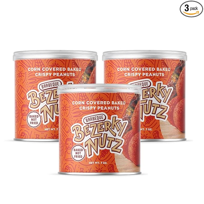 Bezerky Cracker Nuts | Crunchy Corn Coated Peanuts | BBQ Peanuts | Baked Snack | Flavorful Lebanese Kri Kri Nuts | Ready to Eat Savory Snack | 7oz (Pack of 3)