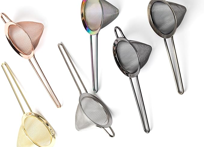 Bull in China Fine Mesh Strainer with Handle - Rainbow Chrome Finish | Bar Hand Strainer | Wire Mesh Cocktail Strainer | Strainer for Bartending