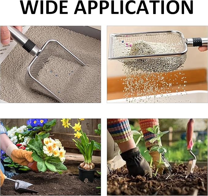 2Pcs Soil Sifter for Gardening, Stainless Steel Garden Sieve with Handle - 3mm Mesh Dirt Sifter for Compost Sand Rocks, Heavy-Duty Gardening Tool for Potting Landscaping and Planting