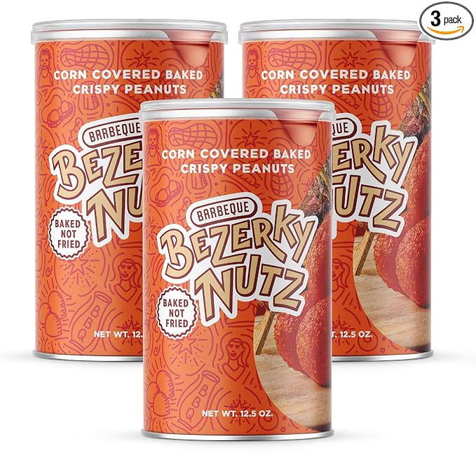Bezerky Cracker Nuts | Crunchy Corn Coated Peanuts | BBQ Peanuts | Baked Snack | Flavorful Lebanese Kri Kri Nuts | Ready to Eat Savory Snack | 12.5oz (Pack of 3)
