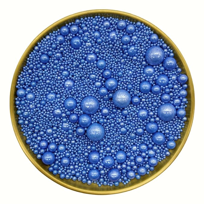 Dynastang Mixed Size Royal Blue Pearls Sprinkles Edible Pearls Cake Decorating Pearls Cake Decorations Cupcake Toppers Cookie Decorating Perfect for Cakes, Cupcakes, Desserts Toppings 3OZ