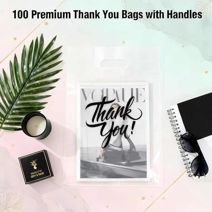 Infinite Pack Thank You Merchandise Bags, Die Cut Handles, Retail Shopping Bags for Boutique - Choose Color & Size