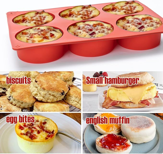 Silicone Egg Molds Frittata Pan, 2 Pack Starbuc Egg Bites Deep 3 Inch Dash Cups Sous Vide Round Rolls for Breakfast Sandwiches Omelets Dinner Rolls Baking