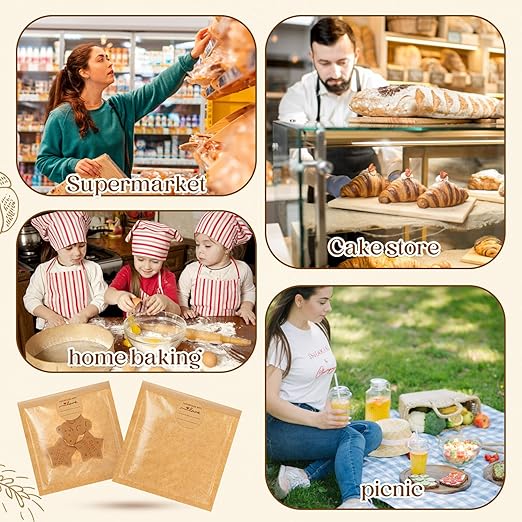 Outus 100 Pcs Cookie Packaging Bags with Seal, 4 x 4 Inch Bakery Pastry Bags with Window, Heat Sealable Grease Resistant Paper to Go Bake Sleeves for Gift Giving Donut Bread Sandwich (Brown)