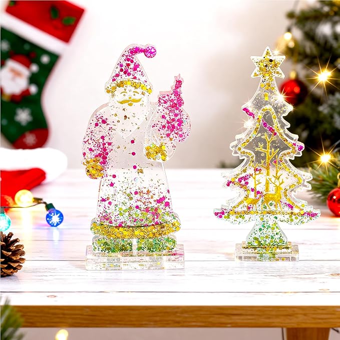 Resiners Christmas Resin Silicone Molds Set,3D Santa,Claus Snowman Christmas Tree DIY Decoration Mold,All-in-One Kit Perfect for Home & Office Desktop Ornaments,Handcrafted Art Displays