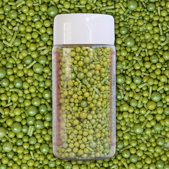Confect Lime Green Christmas Sprinkles | Mix Pearls & Jimmies Sprinkles for Cakes & Cupcakes Decoration | Vegan, Gluten-Free, Soy-Free, Dairy-Free, Palm Oil-Free- 4.2 Oz