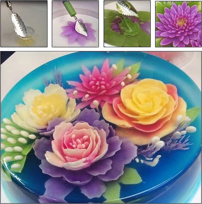 Woohome Art Cake Tools, 3D Gelatin Jelly Tools Includes 60 PCS Gelatin Tools and Making Pudding Pastry Nozzles for Cake Decoration, Jelly Cake making, (Style: ABCDEF)