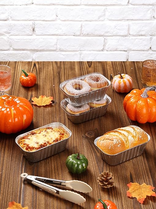 60 Pack 6x3.5x2 Disposable Aluminum Loaf Pans with Lids Small-Aluminum-Foil-Pans-Tin-Foil-Baking-Pans-Tin-Trays-Food-Containers-for-Baking-Cakes-Bread-Meat-Loaves