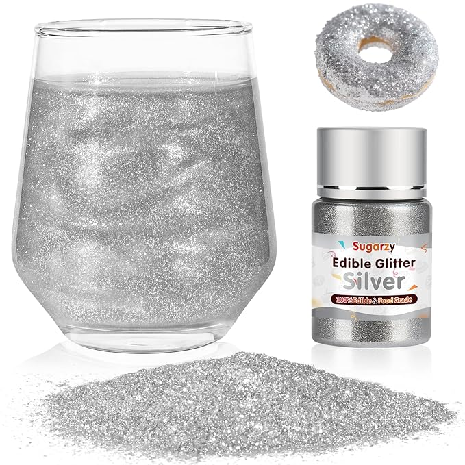 Christmas Edible Silver Glitter for Drinks, Food Grade 10g Silver Sprinkles Cake Decorating Supplies,Edible Luster Dust for Cocktail Beverages,Christmas Food Coloring Shimmer Powder for Baking,Cake Cupcakes Cookies Drinks Candy Strawberries Decorations