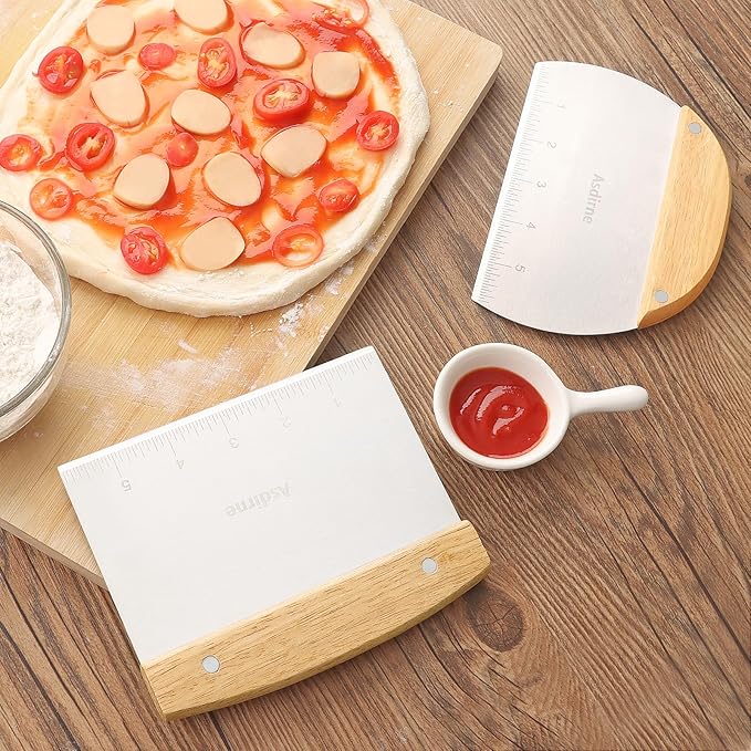 Dough Cutter, Dough Scraper with Wooden Handle and Food Grade Stainless Steel Blade, Pastry Scraper, 15CM, 2Pcs