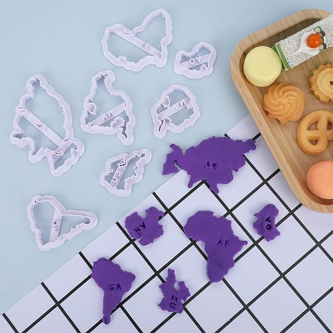 7 PCS World Map Shape Cookie Cutters, Cake Decorating Stencil, Seven Continents Shape Cookie Cutter Set, for Cake, Cookies, Cupcakes, Fondant, Pastry