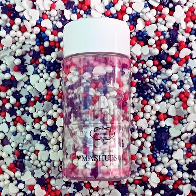 Confect Cake Mate Dessert Sprinkles – Red, White & Silver Edible Sprinkles – Pearl, Star & Heart Shapes –Toppings for Cake Decorating, Cupcakes, Cookies & Ice Cream | Vegan, Gluten-Free, Soy-Free, Dairy-Free, Palm Oil-Free- 4.2 Oz