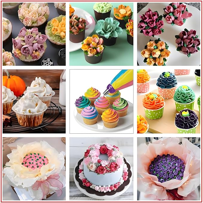 166 Pcs Russian Piping Tips Set, with 30 Numbered Russian Tips,24 Numbered Icing Tips,Pattern Chart,1 Ball Tip,2 Leaf Tips,100 Pastry Bags,3 Couplers for Cake Decorating