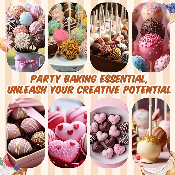 Large-sized 2 Pcs Round and Heart Cake Pop Mold Press Set, Sphere and Heart Cake Pop Cutter and Pusher, Baking Tools Accessories for Home Baking, Birthday Parties, Wedding Desserts