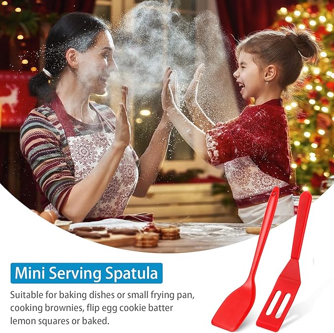 Patelai Mini Silicone Brownie Serving Spatula Flexible Nonstick Serve Turner Heat Resistant Cookie Slotted Spatula for Eggs in Small Frying Pan Cookie Batter Lemon Baked(Red,2 Pieces)