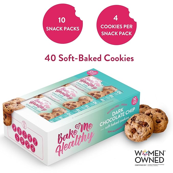 Bake Me Healthy Gluten-Free Cookies - Chocolate Chip (10 Count), Vegan, Gluten Free, Nut Free & Dairy Free, Healthy Snacks for Kids or Adults, School Safe, Low Sugar