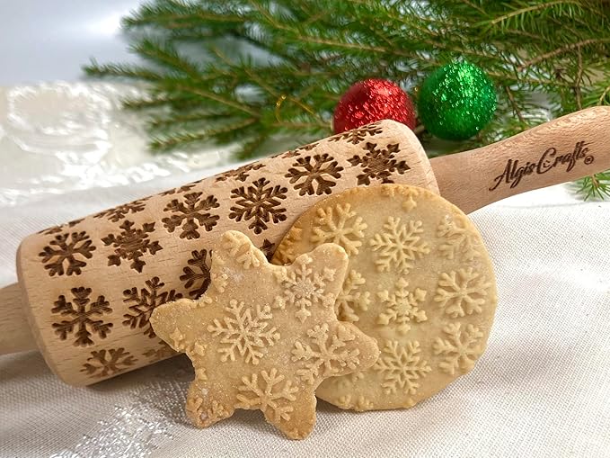 CHRISTMAS 3 KID ROLLING PIN SET WOODEN LASER ENGRAVED EMBOSSED DOUGH ROLLER for EMBOSSED COOKIES by AlgisCrafts