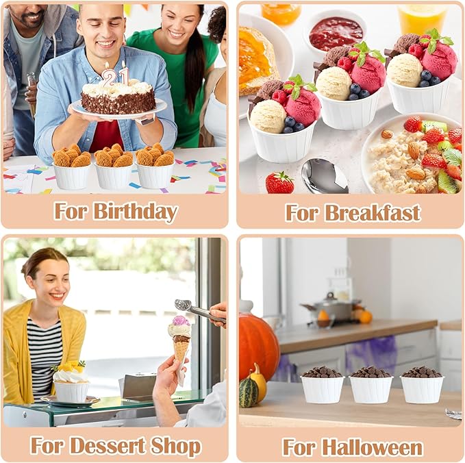 300 Pcs Paper Dessert Cups, 3.5 oz Cupcake Baking Liners Parchment Muffin Liners Disposable Ice Cream Cups for Pills, Dessert, Medication Distribution, Tasting, Wedding Birthday
