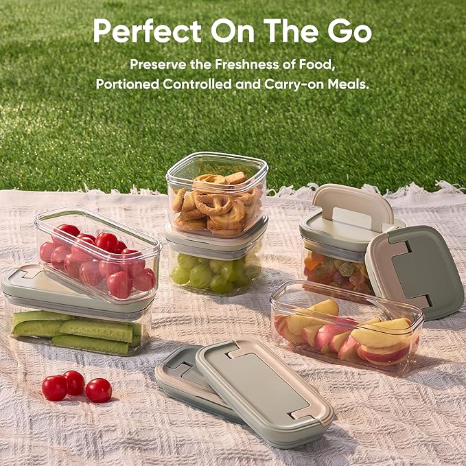 CAROTE Food Storage Containers with Lids 20 PCS BPA-Free Plastic Food Storage Set Air Tight Kitchen and Pantry Organization Canisters for Lunch Meal Prep& Leftovers (Sage Green/Grey)