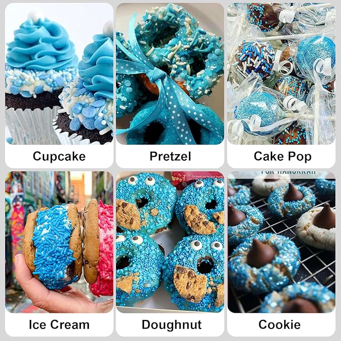 HUEBEATY 6-in-1 Blue and White Sprinkles for Cake Decorating โ 180g/6.36oz Edible Baby Shower, Hanukkah, Frozen & Winter Sprinkles with Baby Blue Sugar, Nonpareils, Pearls & Jimmies for Cupcakes, Cookies, Ice Cream