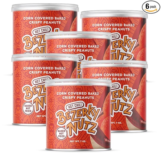 Bezerky Coated Spicy Peanuts | Baked not Fried | Hot Chili Nuts | Spicy Peanut Balls | Ready to Go Snack | 7 oz (Pack of 6)