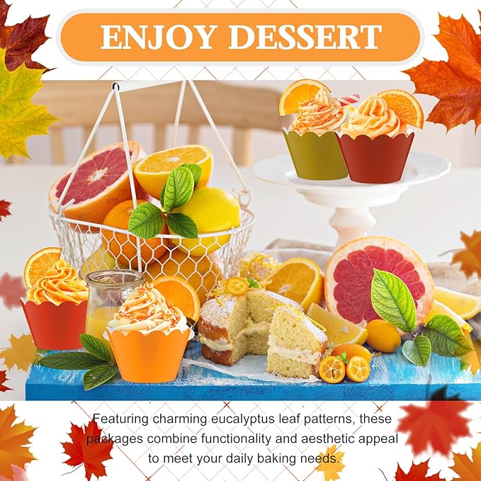 Domensi 100 Pcs Fall Cupcake Wrappers Rustic Cupcake Liners Thanksgiving Baking Cups Baking Liners for Autumn Thanksgiving Wedding Bridal Baby Shower Birthday Party Supplies Dessert Decoration
