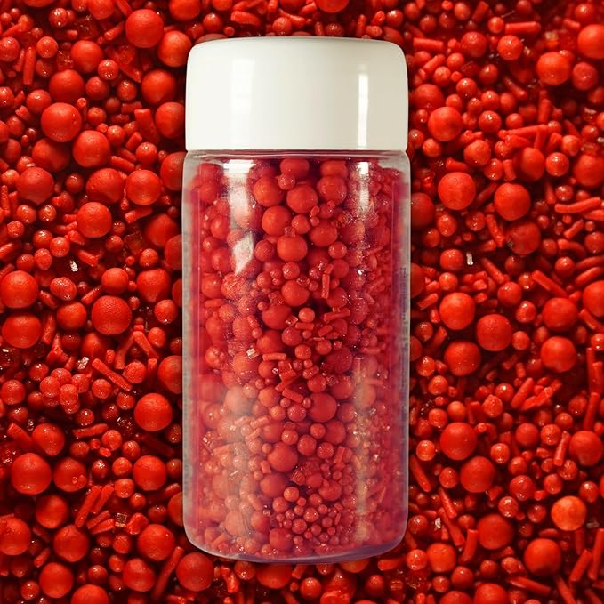 Confect Ruby Red Edible Sprinkles –Asssorted jimmis, Dragees, Sparkling Sugar, Pearls| Decorative Toppings for Cake, Cupcake & Cookie Decorating – Vegan, Gluten-Free, Nut-Free, Soy-Free, Dairy-Free, Palm Oil-Free – 4.2 Oz