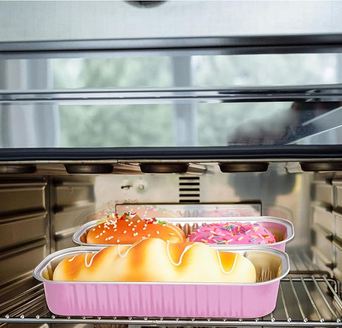 20PCS Rectangle Mini Loaf Pans With Lids,Mini Cake Pans with Lids,Disposable Ramekins Baking Cups Muffin Tins Cupcake Cups for Wedding Birthday Party,6.8oz(Pink)