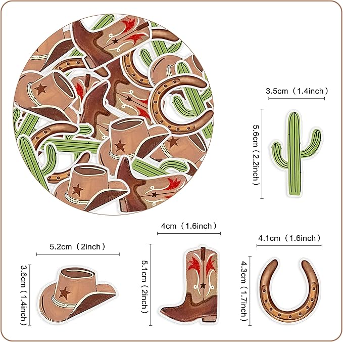 40Pcs Edible Cowboy Cupcake Toppers Glitter Cowgirl Hat and Boot Cupcake Toppers Picks Western Theme Baby Shower Kids Birthday Party Supplies