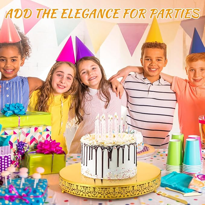 Wenqik 18 Inch Gold Metal Cake Stand Set Round Cupcake Dessert Stand with Cake Cutting & Spatula Candy Table Display for Party Wedding Birthday Baby Shower Housewarming Party Celebration