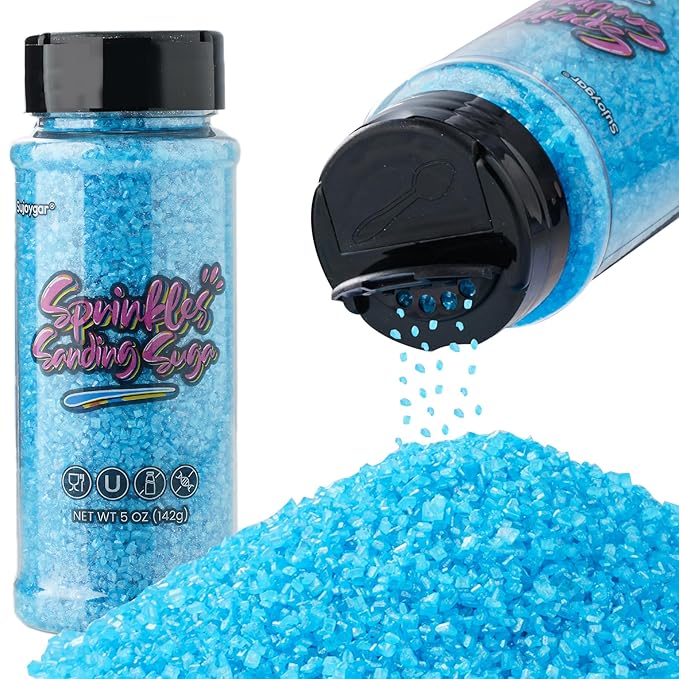 Sujoygar Blue Saning Sugar Sprinkles, 5oz Edible Navy Blue Sugar Crystals for Cocktails, Cake Sprinkles for Chocolate Ice Cream Toppings Cupcake Decoration Wedding Party Cookies Baking Dessert Food Supplies