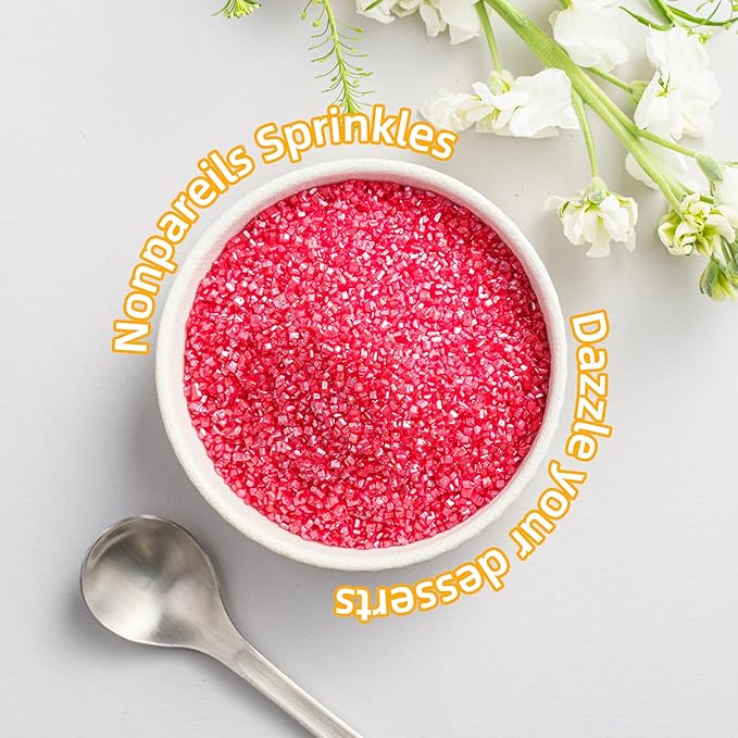 Sujoygar Red Saning Sugar Sprinkles, 5oz Edible Ruby Red Sugar Crystals for Cocktails, Cake Sprinkles for Chocolate Ice Cream Toppings Cupcake Decoration Wedding Party Cookies Baking Dessert Food Supplies