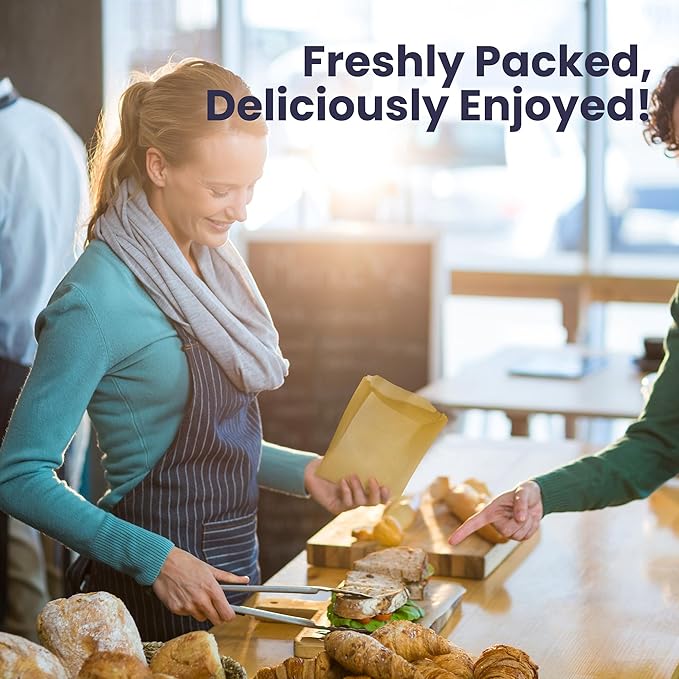 Fit Meal Prep 300 Pack Sandwich Bags 7 x 6", Greaseproof Snack Bags, Unbleached Pastry Bag, Recyclable Small Brown Paper Bags, Cookie Sleeves, Food Packing for Bakery, Donuts