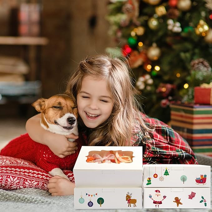 TOMNK 30pcs Cookie Boxes, 8x6x2.5 Inches 3 Style Windows Treat Boxes with Window for Treats, Chocolate Covered Strawberries, Muffins, Donuts