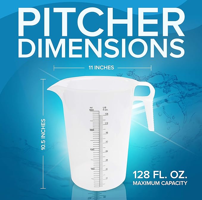 32oz (1 quart) Measuring Pitcher, Plastic, Multipurpose - Great for Chemicals, Oil, Pool and Lawn - Ounce (oz) and Milliliter (mL) Increments (1000 mL)