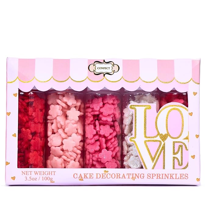 Confect Pink, Red & White Flowers sprinkles | Anniversary Sprinkle | Sprinkles for Baking & Cake Decorative | Cookie sprinkles | Edible sprinkle-Mix Pack of 5 -Vegan, Gluten-Free, Nut-Free, Soy-Free, Dairy-Free, Palm Oil-Free -5 Oz