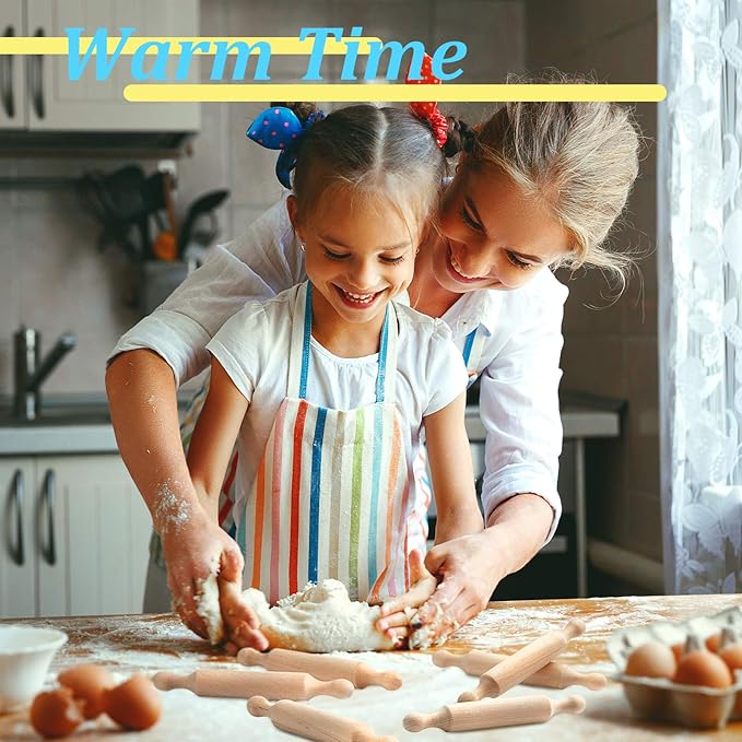 Suclain 30 Pcs Wooden Mini Rolling Pin Long Kitchen Baking Small Dough Rolling Pin for Children Fondant Pastry Pizza Crafting and Imaginative Play for Halloween and Christmas Presents (7 Inches)
