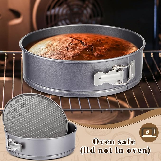 2 Pcs Springform Cheesecake Pan with Lid and Removed Bottom 9 Inch gray Non Stick Round Cake Pan Travel Friendly Carbon Steel Bakeware for Pie Cake Pizza