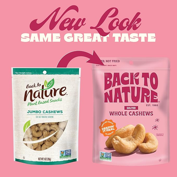 Back to Nature Jumbo Cashews - Dry Roasted with Sea Salt, Non-GMO High Protein Snacks, 9 Ounce (Pack of 9)