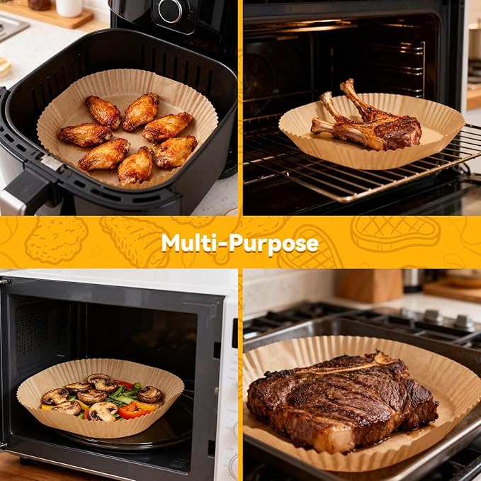 400Pcs Air Fryer Paper Liners, 5-8 QT Air Fryer Disposable Unbleached Non-Stick Parchment Paper Liner, Square 8 inch Baking Liner