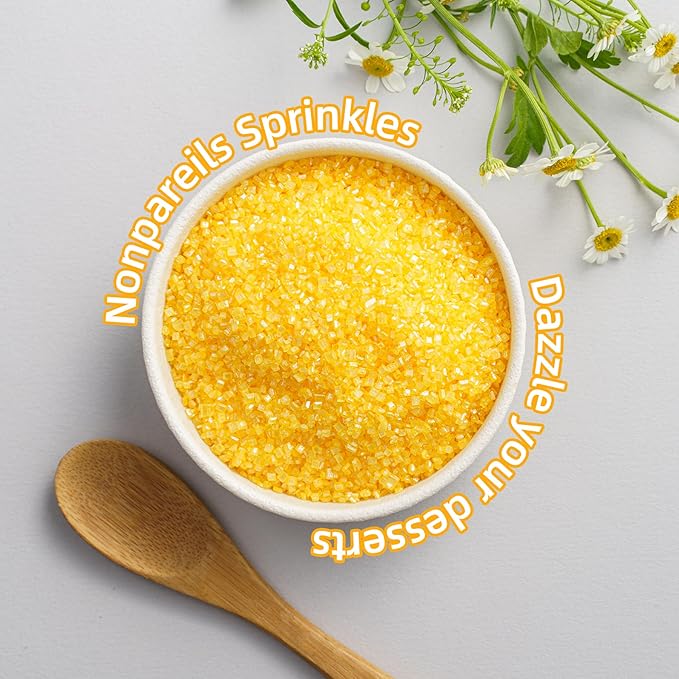 Sujoygar Yellow Saning Sugar Sprinkles, 5oz Edible Yellow Sugar Crystals for Cocktails, Cake Sprinkles for Chocolate Ice Cream Toppings Cupcake Decoration Wedding Party Cookies Baking Dessert Food Supplies