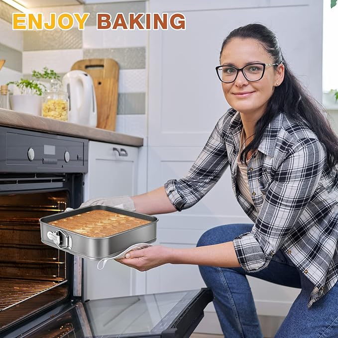 Zubebe Springform Cake Pan Square Non Stick Baking Pan 9.5, 10.2, 11 Inch, Set of 6 Leakproof Square Baking with Removable Bottom Cake Mold for Cheesecake Wedding, 3 Sizes