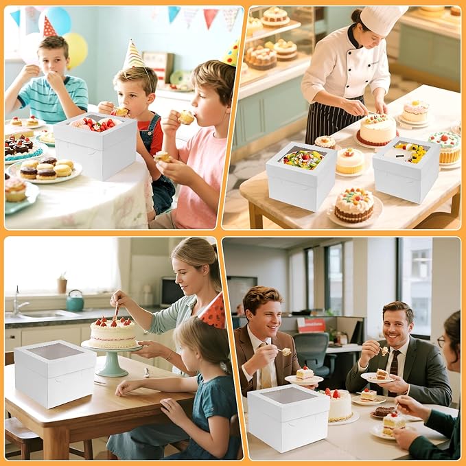 15pcs Cake Boxes,10 * 10 * 8 Inch White Bakery Box with Window for Cake, Cupcakes, Donuts, Cookies, Pie to Use on Birthday Party, Wedding,Tall Dessert Cardboard Boxes