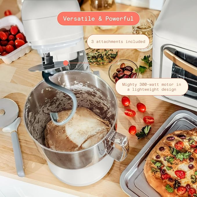 Beautiful 5.3 QT Stand Mixer w/Tilt-Head Design, Stainless Bowl, 300-Watt Power, 12-Speed Control, Includes Beater, Dough Hook, Whisk, Splash Shield (Wildflower White Icing)