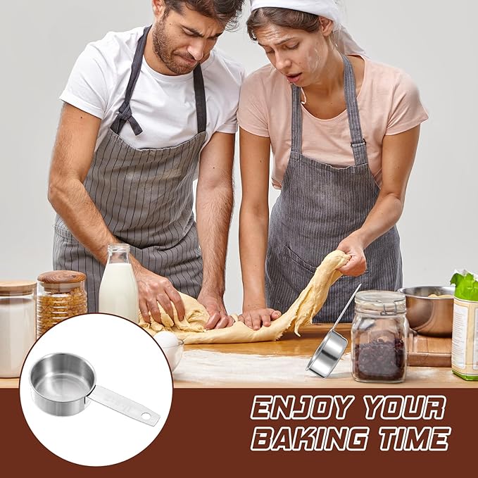 2 Pcs Stainless Steel Measuring Cup, 60 ml 2 oz 1/4 Inch Cup Scoop Stainless Steel Measuring Cups Metal Coffee Scoop Cat Food Scoops for Wet and Dry Ingredients Cooking Baking Kitchen, Dishwasher Safe